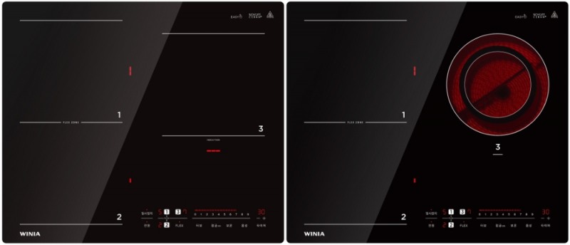 위니아 ‘Easy’ 전기레인지 3구 인덕션(왼쪽), 3구 하이브리드(오른쪽). 사진=위니아딤채