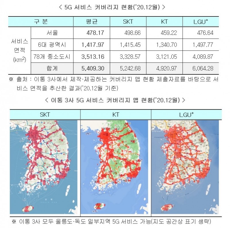 5G 서비스 커버리지 현황. 자료=과기정통부