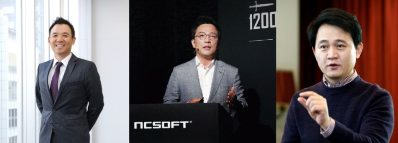 (왼쪽부터)김정주 NXC 대표, 김택진 엔씨소프트 대표, 방준혁 넷마블 의장/사진=각사 제공.