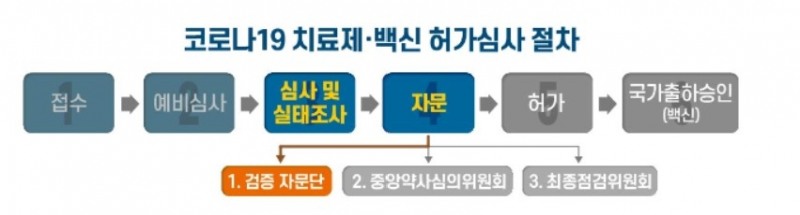 코로나19 치료제, 백신 허가심사 절차. 자료=식약처