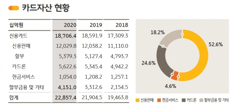 KB국민카드의 2020년 카드자산 현황. /자료=KB금융지주