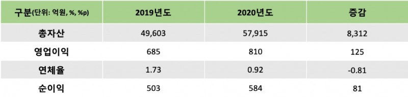 NH농협캐피탈의 2020년 주요 경영실적 지표. /자료=NH농협캐피탈