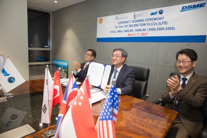 대우조선해양은 미주, 유럽, 아시아지역 등 선주 세곳으로부터 30만톤급 초대형원유운반선 10척을 약 1조959억원에 수주했다. 사진=대우조선해양.