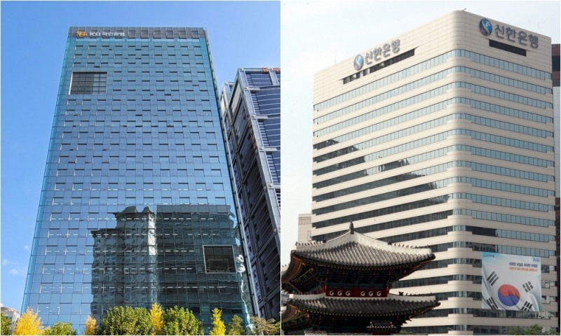 KB국민은행 신관(왼쪽)과 신한은행 본점 전경. /사진제공=KB국민은행, 신한은행