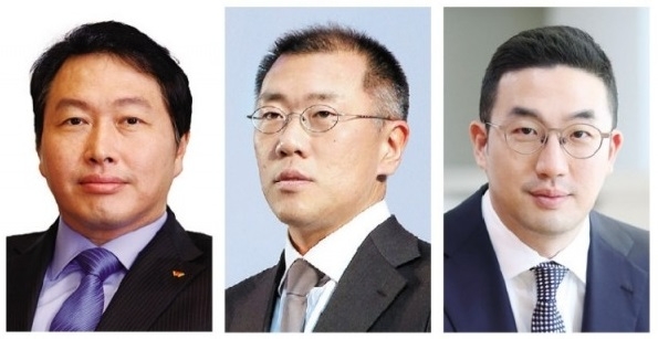 (왼쪽부터) 최태원 SK 회장, 정의선 현대차 회장, 구광모 LG 회장.