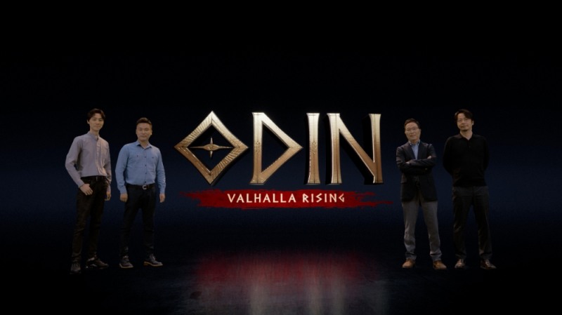 (왼쪽부터)이한순PD, 김재영 대표, 조계현 대표, 이시우 본부장이 2일 '오딘 버추얼 쇼케이스'에 참여했다. 사진=카카오게임즈