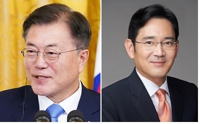 문재인 대통령(왼쪽)과 이재용 삼성전자 부회장.