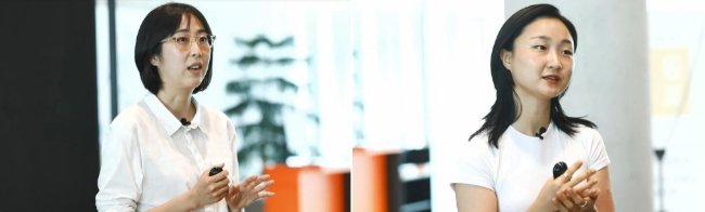 (왼쪽부터) 아모레퍼시픽 공감포럼 강연자 정다운 대표, 이슬아 작가/사진제공=아모레퍼시픽