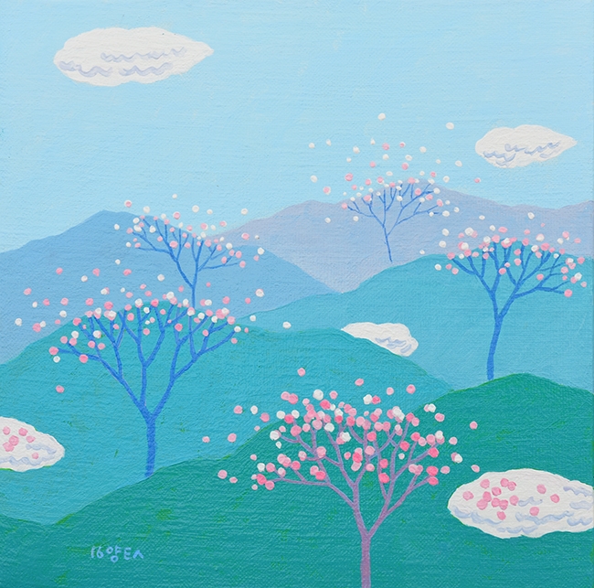 양태숙作. 꽃노래4. 24.2x24.2cm. acrylicl on canvas. 2016