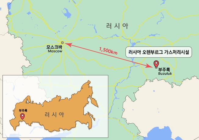 러시아 오렌부르크 가스처리시설 사업장 위치도. / 사진=현대엔지니어링