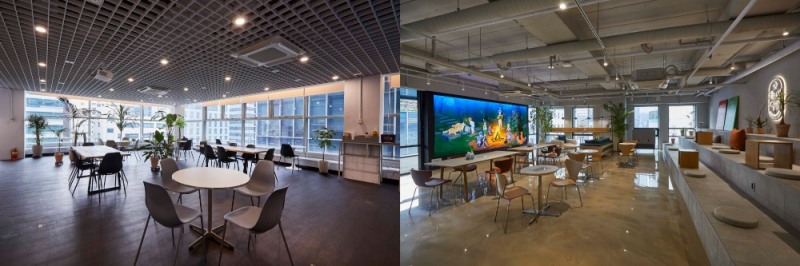 니트로 스튜디오 사내카페(왼쪽)와 데브캣 사내 카페(오른쪽). 사진=각 사