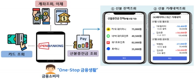 은행 앱에서의 선불충전금 정보 조회 사용 예시. /자료=금융위원회