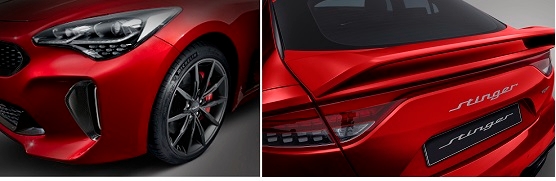 스팅어 아크로 에디션(왼쪽)과 리어 스포일러.