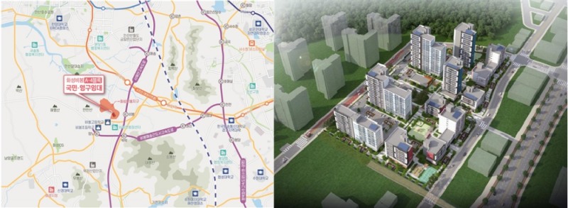 화성비봉 A-4블록 사업지구 위치도(왼쪽)와 단지 조감도. / 사진제공=LH