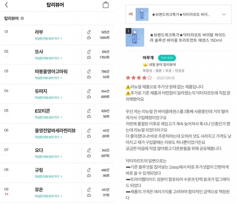 탑 리뷰어, 상세 리뷰 등 리뷰 콘텐츠 질 높이기 위해 고민한 올리브영/사진제공=CJ올리브영 앱 갈무리