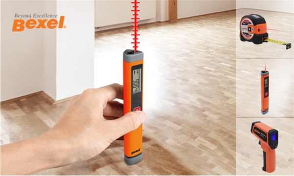 (오른쪽 상단부터) 2-IN-1 거리측정기, 스틱형 레이저 거리측정기, 산업용 적외선 온도측정기. / 사진제공=SM그룹