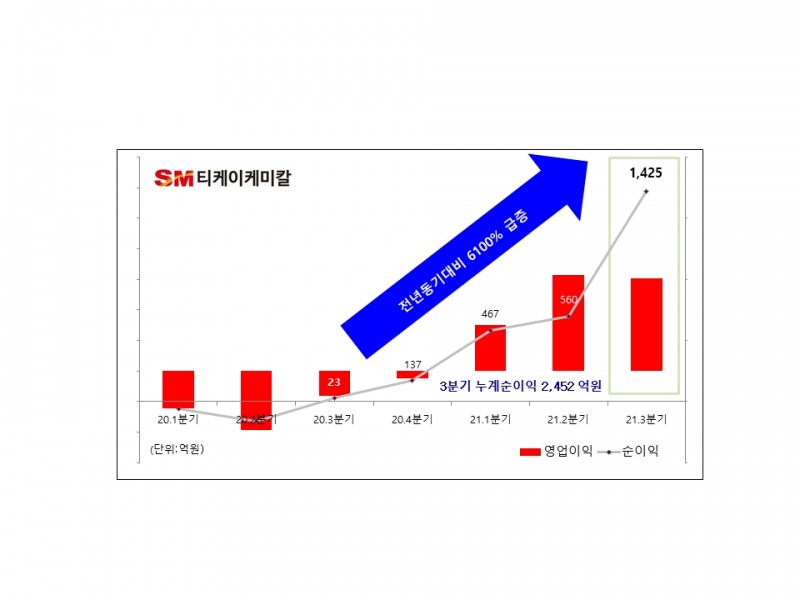 SM그룹 티케이케미칼 분기 실적 흐름. / 자료제공=SM그룹