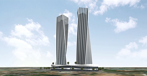 ▲ DL이앤씨가 특허를 출원한 주거용 트위스트 건축물 투시도.