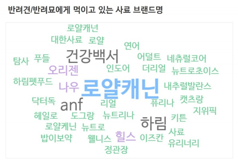 반려견/반려묘에게 먹이고 있는 사료 브랜드명/자료제공=오픈서베이 반려동물 트렌드 리포트 2021 갈무리