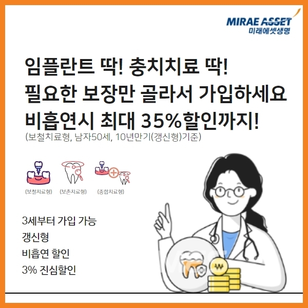 미래에셋생명이 '온라인비흡연딱딱치아보험(갱신형)'./사진= 미래에셋생명