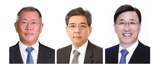 (왼쪽부터)현대차 정의선 회장, 장재훈 사장, 박정국 사장.