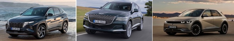 (왼쪽부터) 투싼, GV80, 아이오닉5.