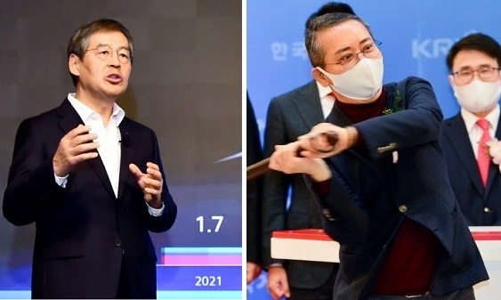 신학철 LG화학 부회장(왼쪽)과 권영수 LG에너지솔루션 부회장.