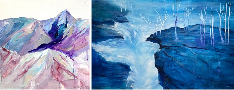 좌) 정지원作. 퇴적,Acrylic on canvas,2022 우) 정지원作. Dark blue, 130.3 x 324.4 cm, Acrylic on canvas, 2022