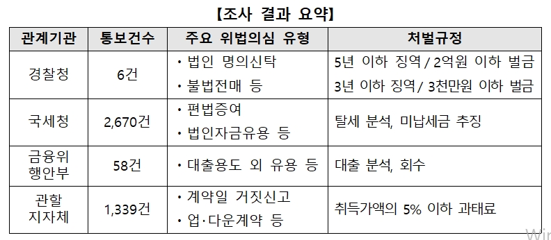 고가주택 이상거래 조사 결과 요약 표. / 자료제공=국토교통부