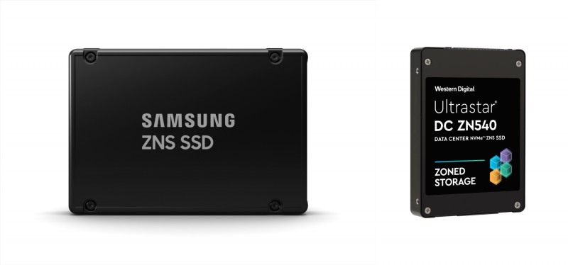 삼성전자 ZNS SSD(왼쪽)와 웨스턴디지털 ZNS SSD (ZN540)(오른쪽). 사진=삼성전자