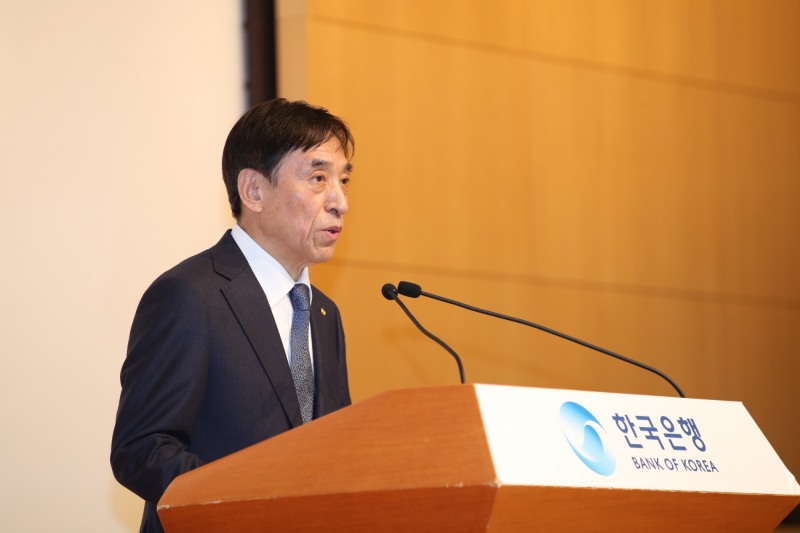 이주열 한국은행 총재가 31일 오후 3시 서울 부영태평빌딩에서 열린 이임식에서 발언하고 있다. / 사진제공= 한국은행(2022.03.31)