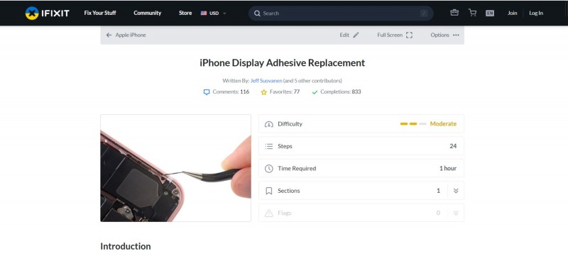아이폰 디스플레이 접착제 교체 안내서. 사진=아이픽스잇 홈페이지 갈무리