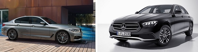 BMW 530e(왼쪽)과 벤츠 E350 4매틱.