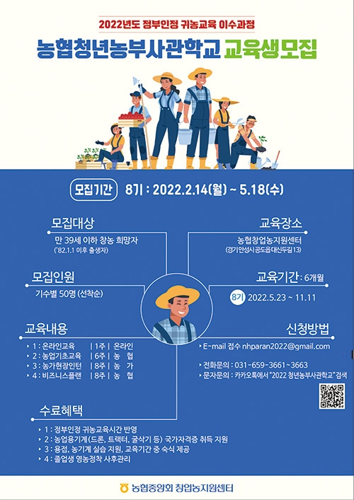 농협청년농부사관학교, 제8기 교육생 모집