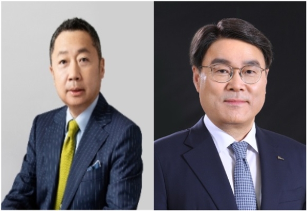 SMR·이차전지소재 등 핵심 산업 육성 계획을 발표한 박정원 두산그룹 회장(사진 왼쪽)과 최정우 포스코그룹 회장(사진 오른쪽).