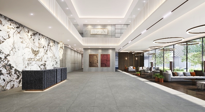 롯데캐슬의 커뮤니티 메인 로비 리뉴얼 전경. / 사진제공=롯데캐슬
