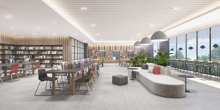 프라이빗존, 세미-퍼블릭존, 퍼블릭존이 공존하는 롯데캐슬의 북카페 리뉴얼 전경. / 사진제공=롯데건설