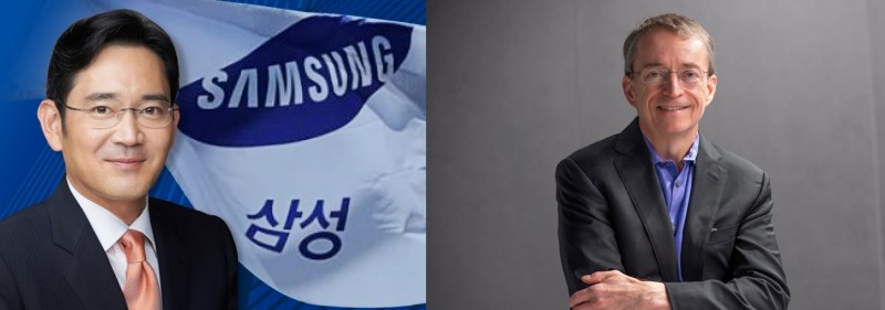 이재용 삼성전자 부회장(왼쪽)과 팻 겔시어 인텔 CEO(오른쪽). 사진=한국금융DB