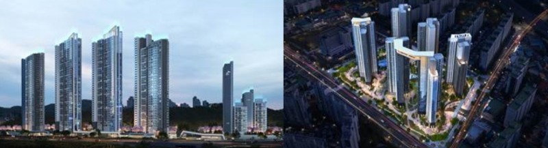 포항 용흥4구역 투시도 (좌), 대전 법동2구역 투시도 (우) / 사진제공=SK에코플랜트