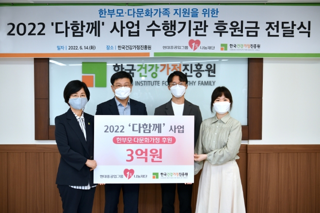 현대중공업그룹1%나눔재단(이사장 권오갑)이 한부모·다문화가정 지원 공모사업 ‘다함께’를 통해 취약·위기가족 자녀들의 안정적인 성장환경 조성을 돕는다. 사진=현대중공업그룹.