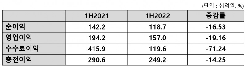 하나카드 2022년 상반기 실적. /표=신혜주 기자