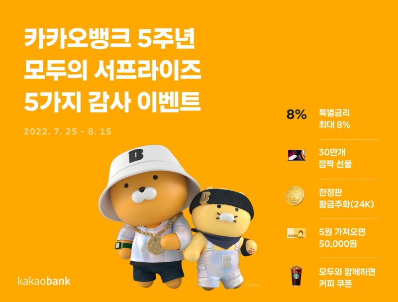 카카오뱅크가 출범 5주년을 맞아 고객에 감사 이벤트를 마련했다. / 사진제공=카카오뱅크.