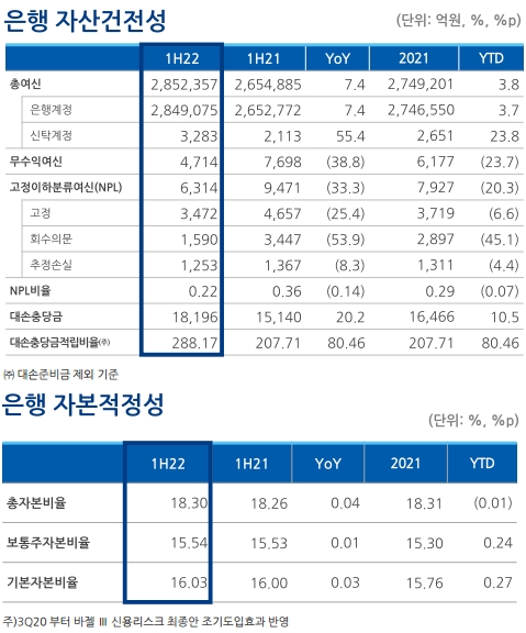 농협은행 자산건전성과 자본적정성 현황. / 자료제공=농협금융