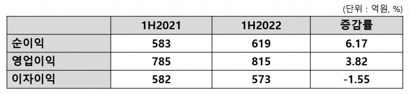 NH농협캐피탈 2022년 상반기 실적. /표=신혜주 기자