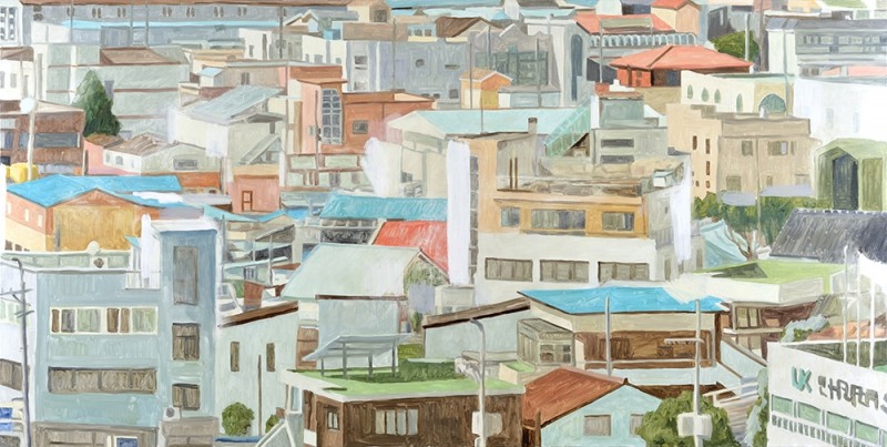 ▲서천마을 풍경(캔버스에 유채, 240×120cm, 2021)