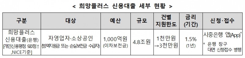 희망플러스 신용대출 세부 현황 표. / 자료제공=은행연합회