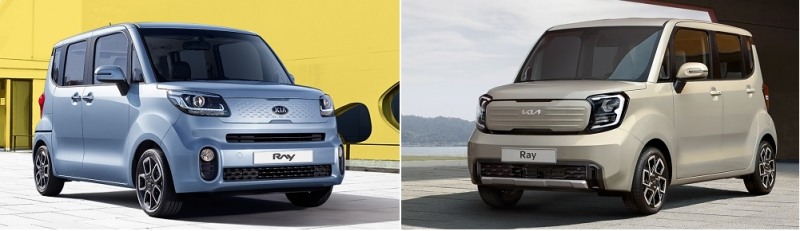 기아 레이 1차 페이스리프트(왼쪽)과 2차 페이스리프트 신형 모델.