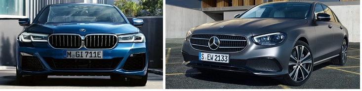 BMW 5시리즈(왼쪽)과 메르세데스-벤츠 E클래스. 사진=각사.