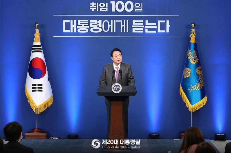 취임 100일 기자회견을 진행 중인 윤석열 대통령 /사진=20대 대통령실