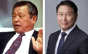 SK 최종현 회장(왼쪽)과 최태원 회장.